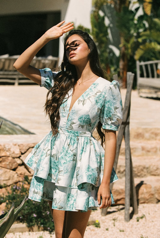 Eliana Mini Maze Dress - Verdant Flower Garden