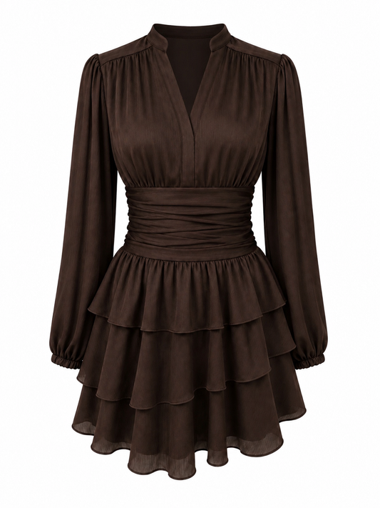 Kayani Nadine Belted Ruffle Dress - Cacao