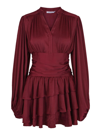 Nadine Belted Ruffle Dress - Mulberry