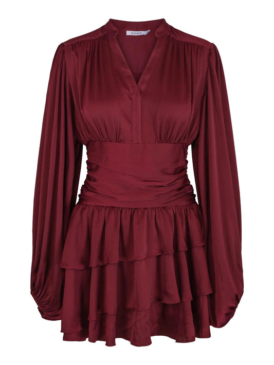 Nadine Belted Ruffle Dress - Mulberry