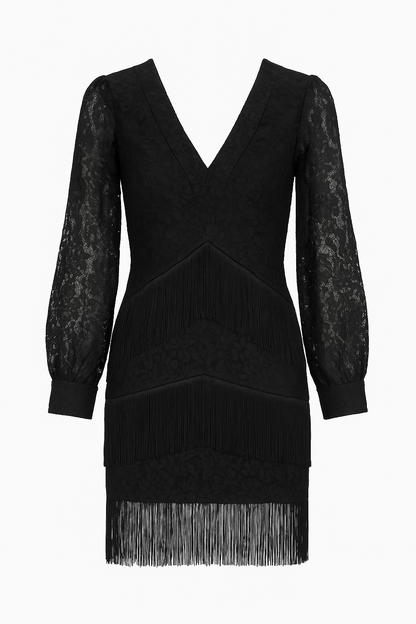Valerie Fringe Mini Dress - Regal Onyx