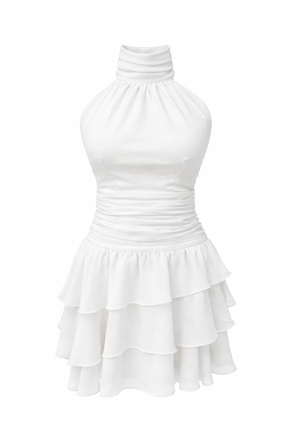 Lilly Maze Mini Ruffle Dress White