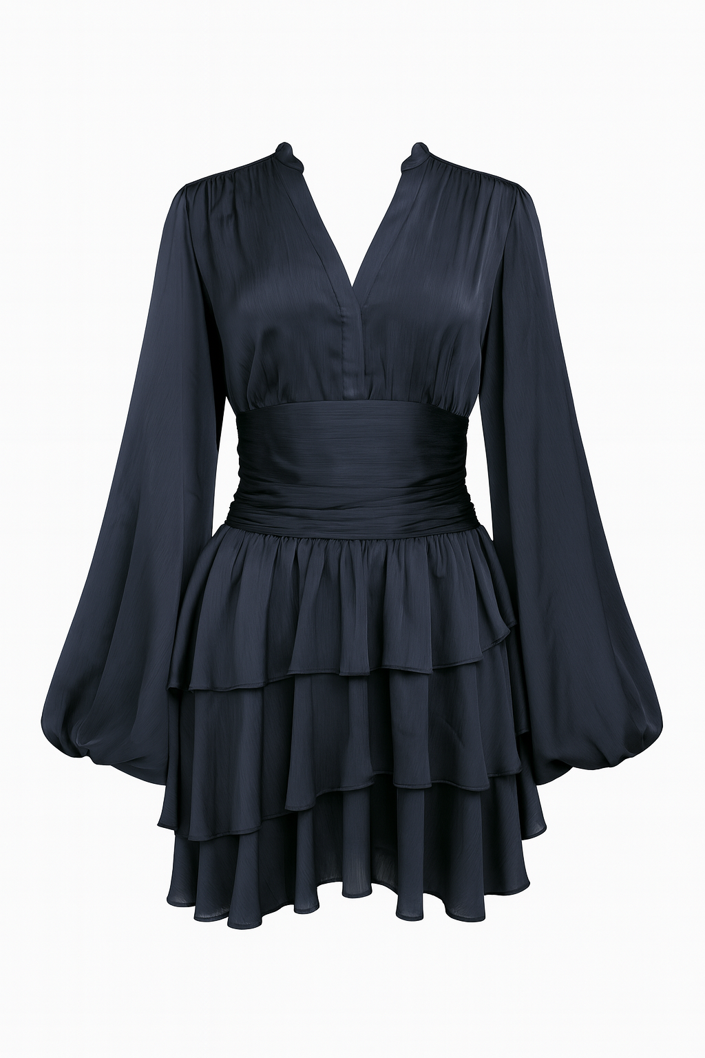 Nadine Belted Ruffle Dress - Grain Marine