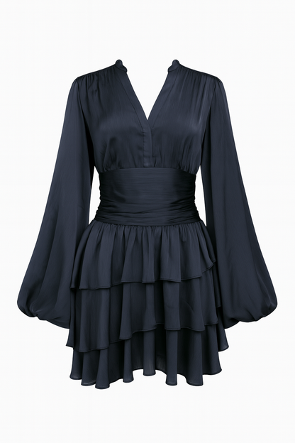 Nadine Belted Ruffle Dress - Grain Marine
