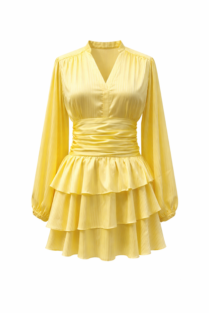 Nadine Belted Ruffle Dress - Amber Lemony