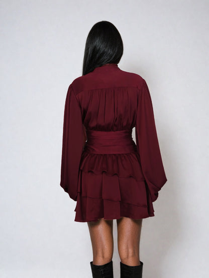 Nadine Belted Ruffle Dress - Mulberry