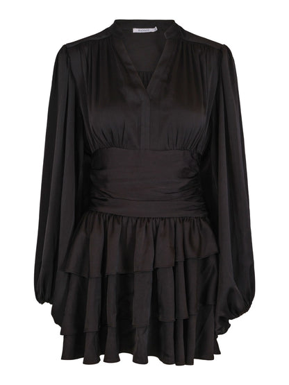 Nadine Belted Ruffle Dress - Regal Onyx