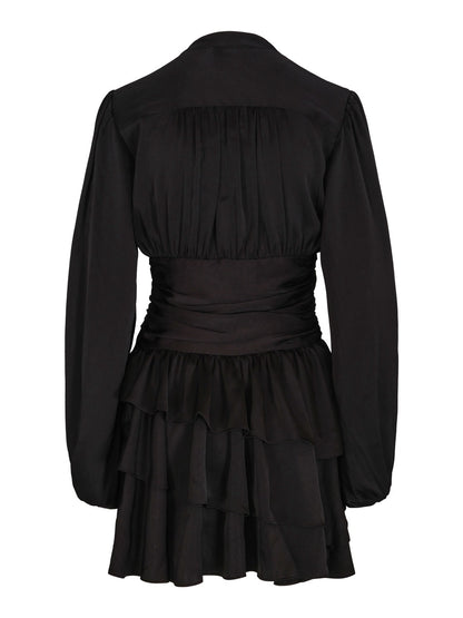 Nadine Belted Ruffle Dress - Regal Onyx