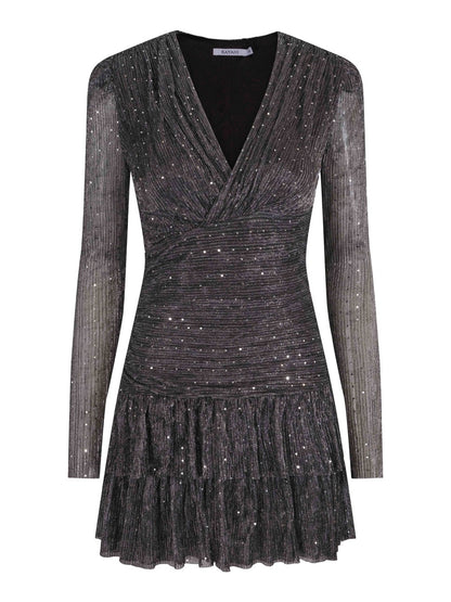 Candice Mini Gown Dress - Glittering Silvery