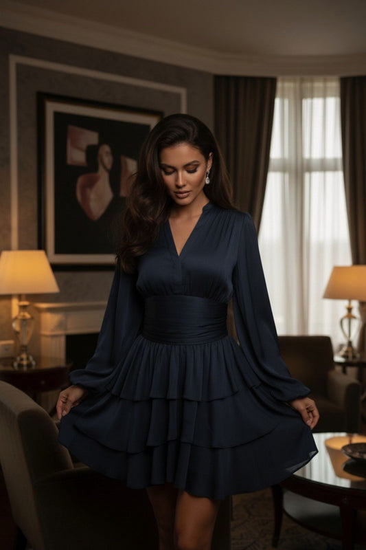 Nadine Belted Ruffle Dress - Grain Marine