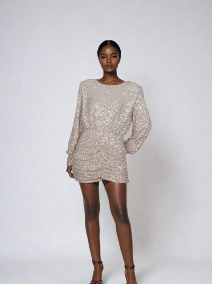 Serina Sequin Mini Gown Dress -Golden Sparkle