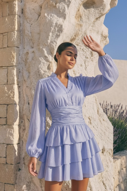 Nadine Belted Ruffle Dress - Neptune Waves