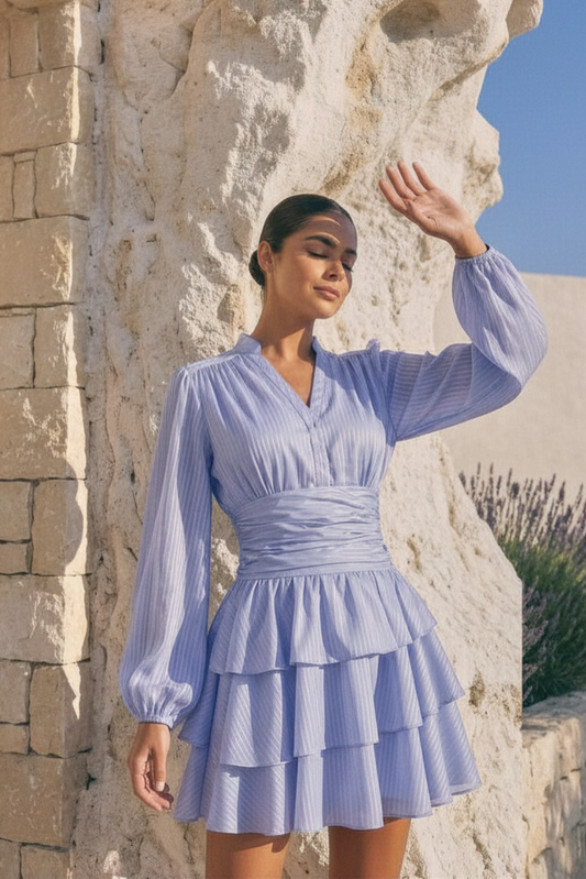 Nadine Belted Ruffle Dress - Neptune Waves