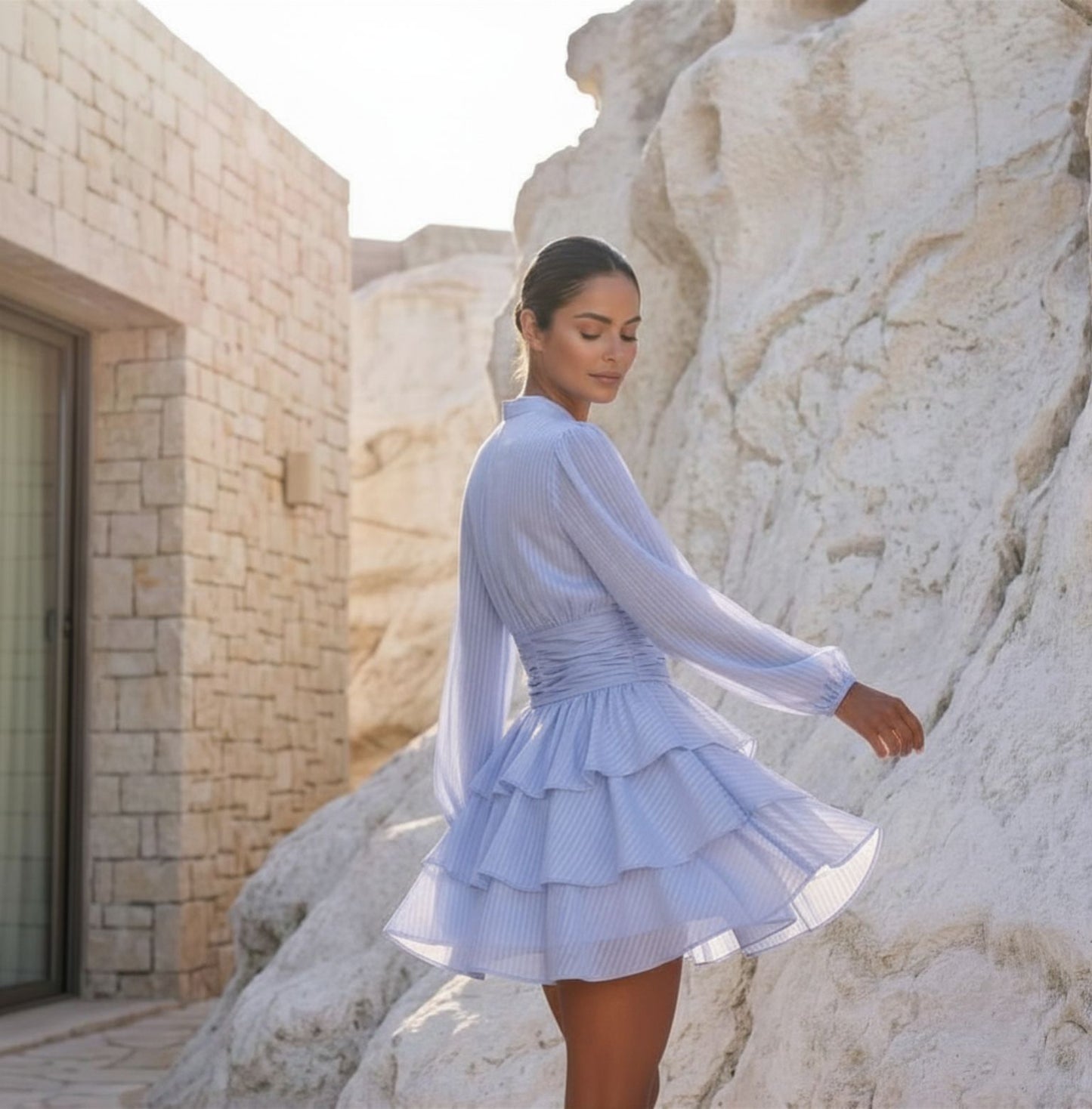 Nadine Belted Ruffle Dress - Neptune Waves