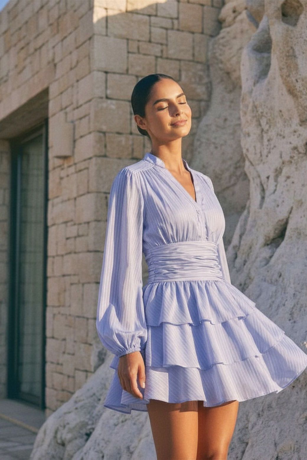 Nadine Belted Ruffle Dress - Neptune Waves