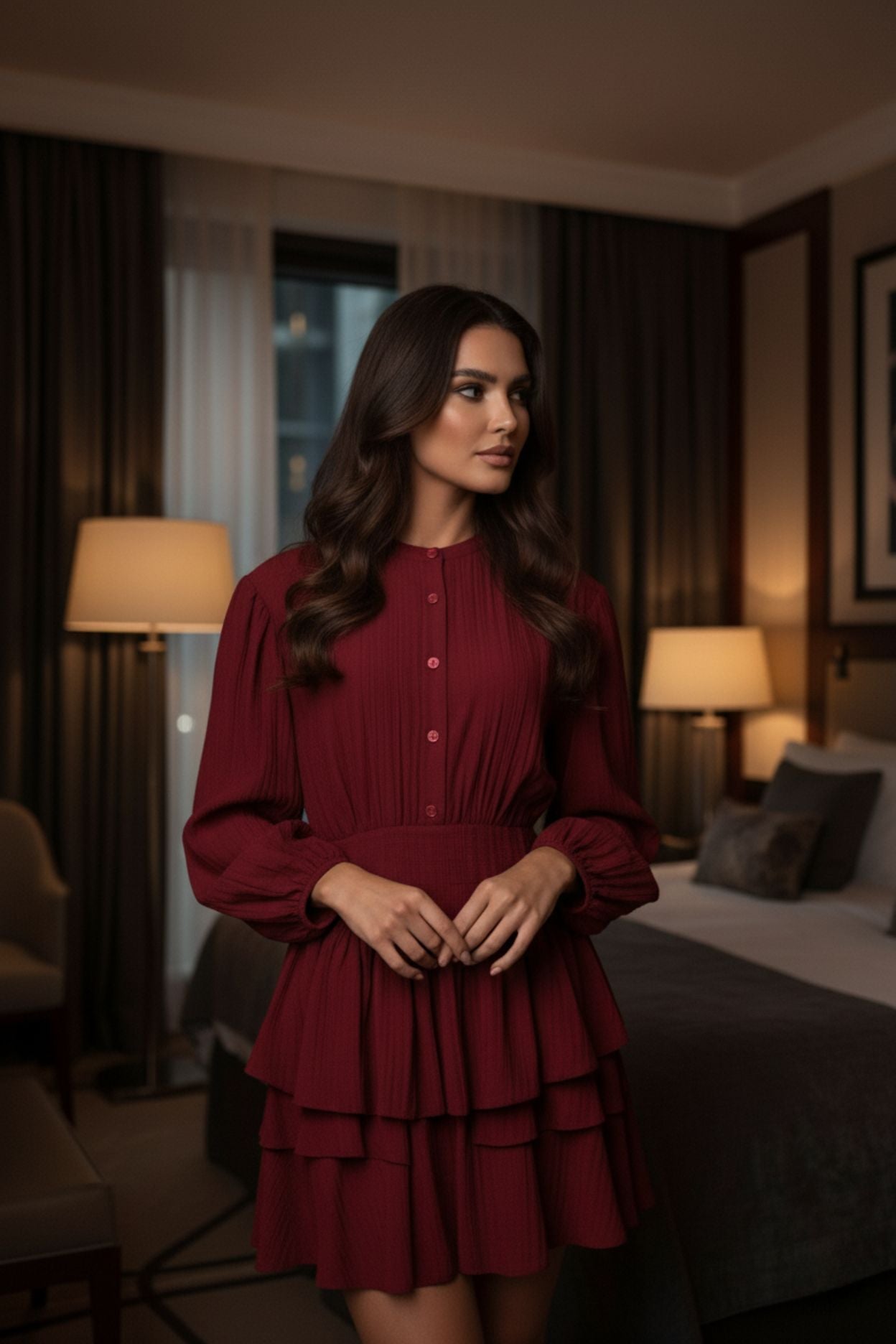 Alaya Mini Ruffle Dress - Mulberry