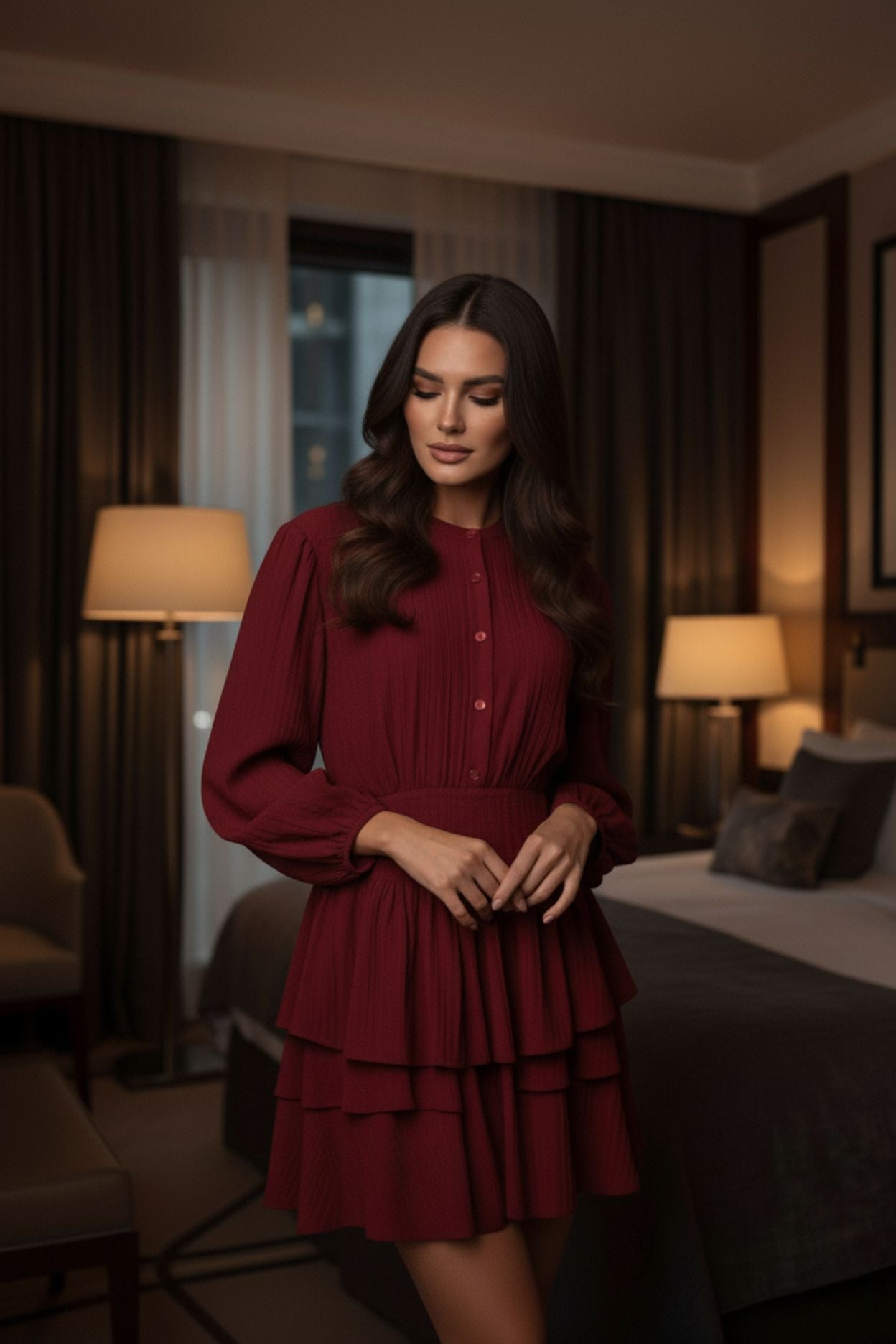 Alaya Mini Ruffle Dress - Mulberry