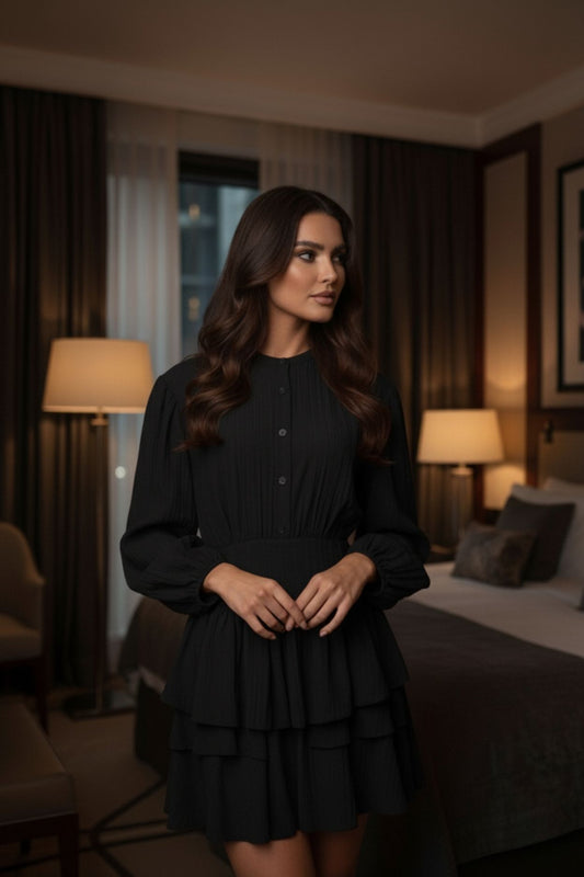 Alaya Mini Ruffle Dress - Onyx