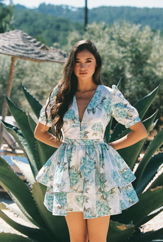Eliana Mini Maze Dress - Verdant Flower Garden
