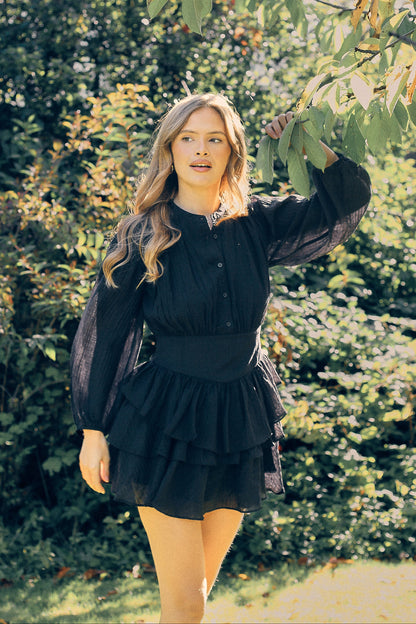 Alaya Mini Ruffle Dress - Onyx