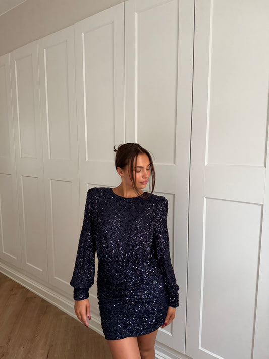 Serina Sequin Mini Gown Dress - Marine Sparkle