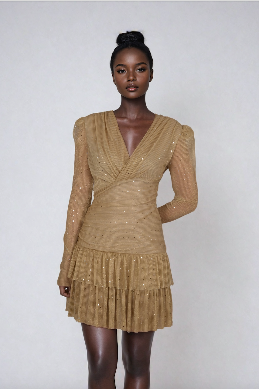 Candice Mini Gown Dress - Glittering Golden Kayani Candice Mini Gown Dress - Glittering Golden Kayani