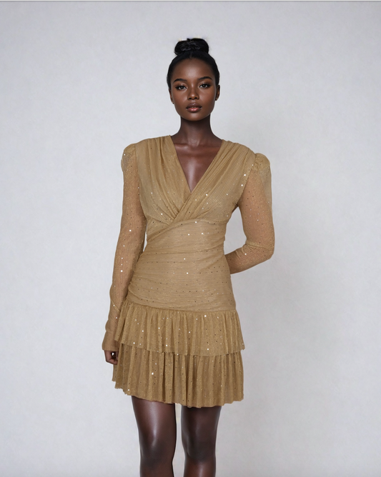 Candice Mini Gown Dress - Glittering Golden