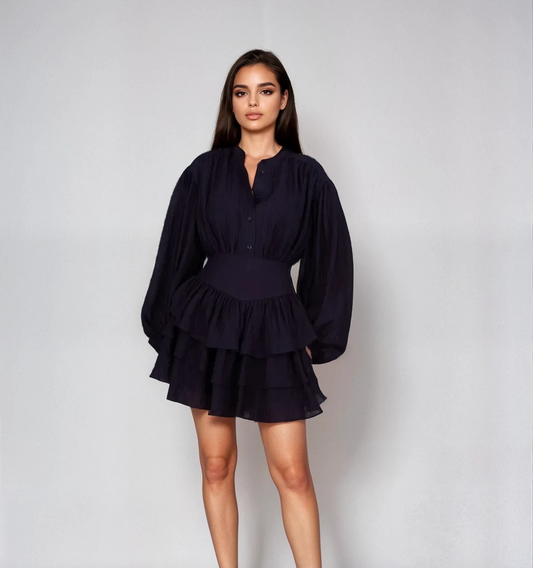 Alaya Mini Ruffle Dress - Grain Marine