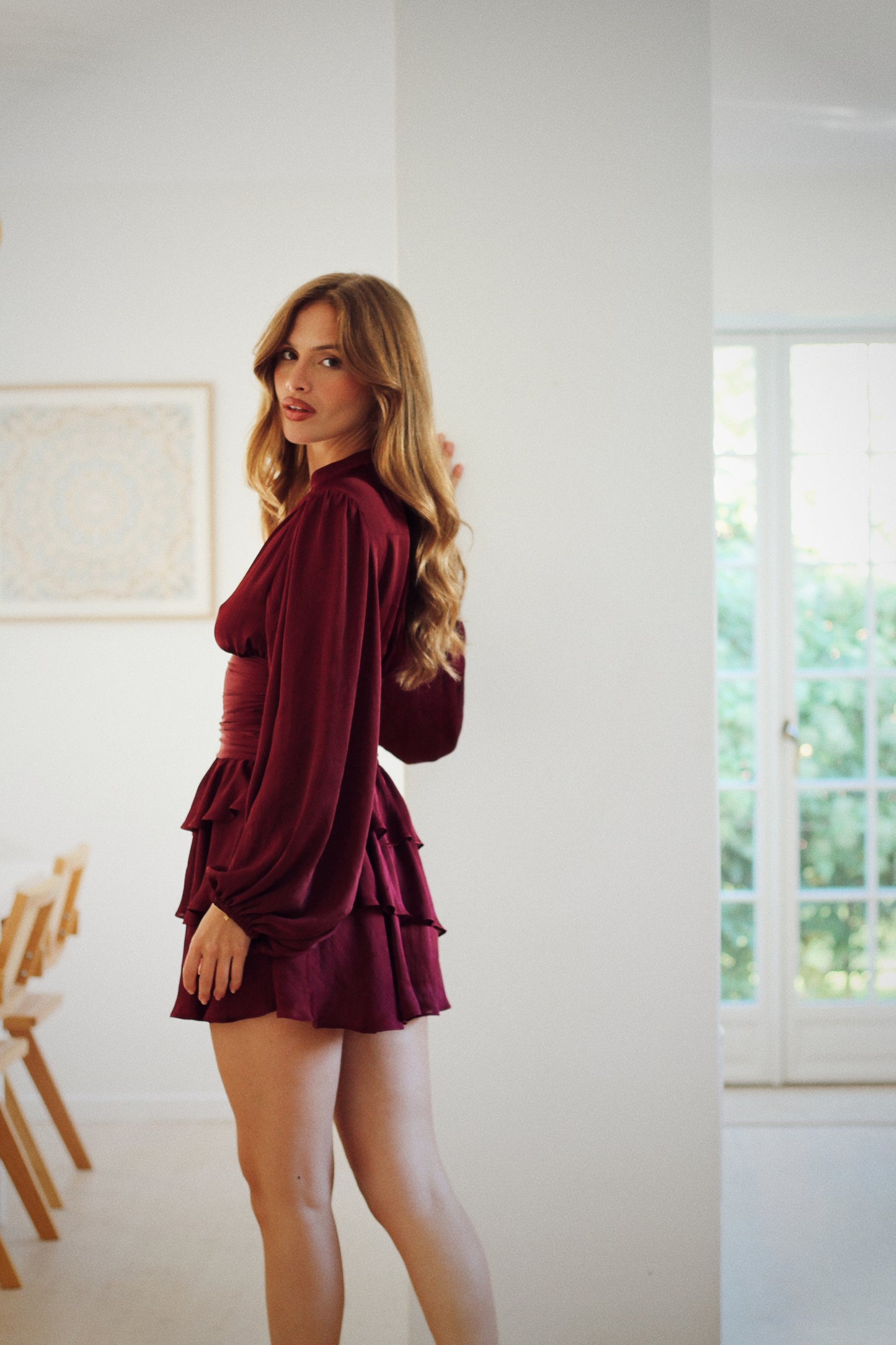 Nadine Belted Ruffle Dress - Mulberry