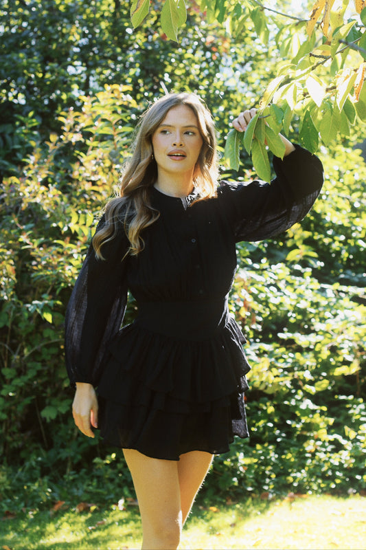 Alaya Mini Ruffle Dress - Onyx