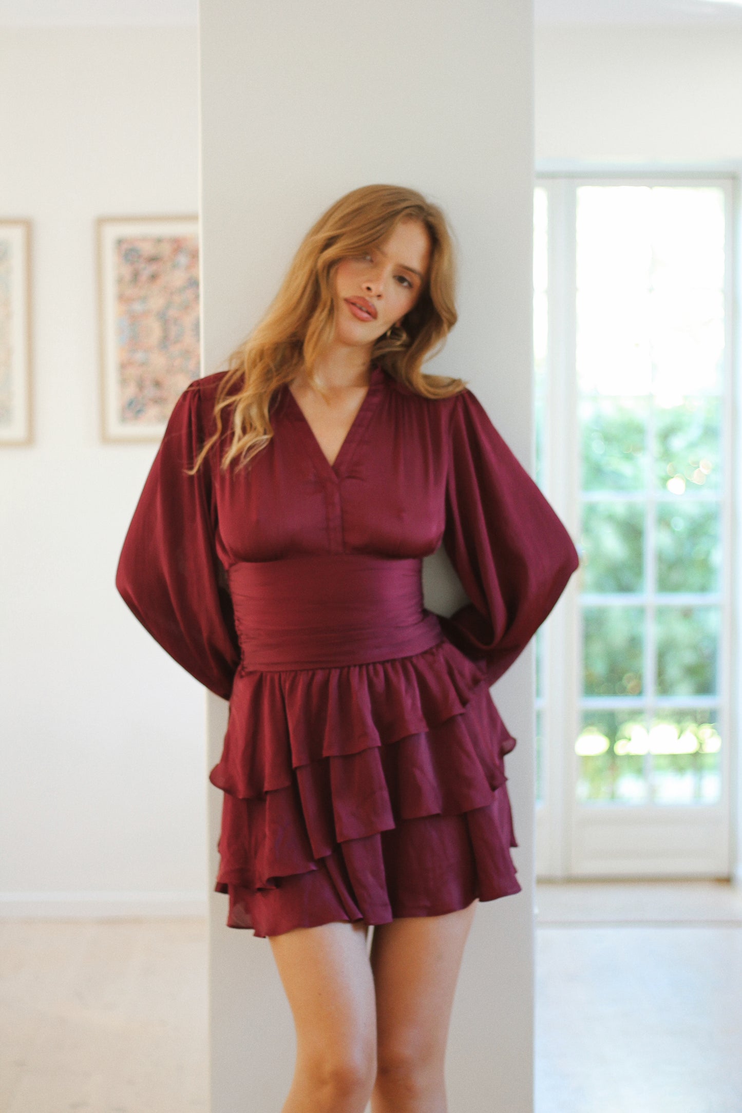 Nadine Belted Ruffle Dress - Mulberry