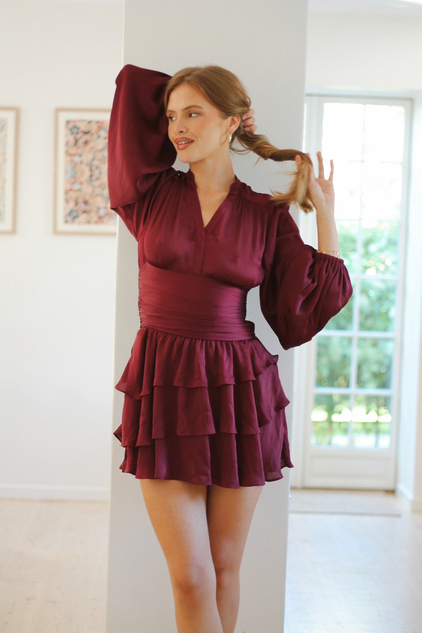 Nadine Belted Ruffle Dress - Mulberry