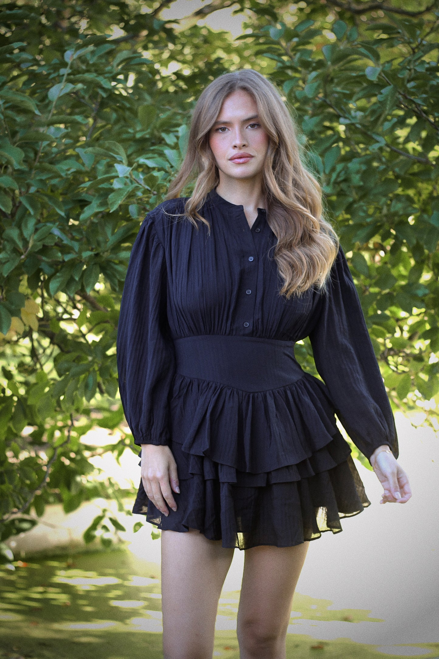 Alaya Mini Ruffle Dress - Onyx