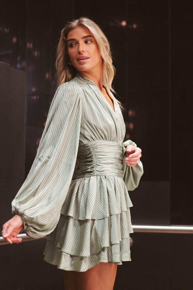 Nadine Belted Ruffle Dress - Dreamy Forest