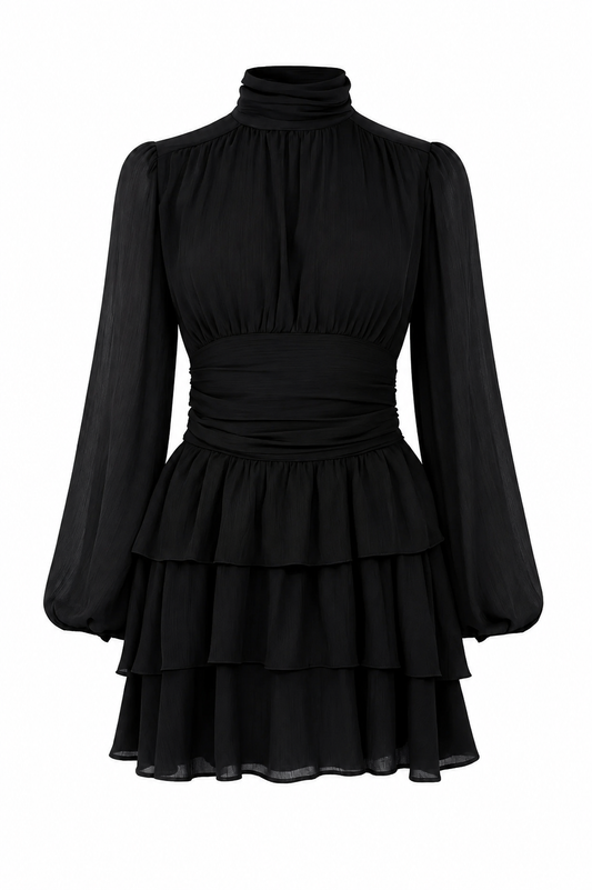 Kayani Milla Mini Ruffle Dress - Black Onyx