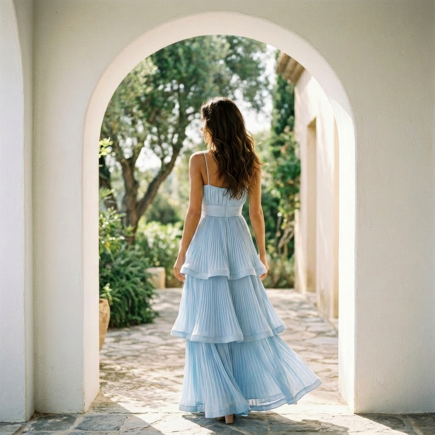 Chloe Wave Gown Dress - Sky Azure