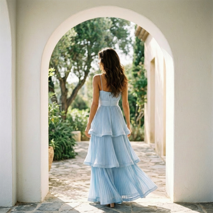 Chloe Wave Gown Dress - Sky Azure