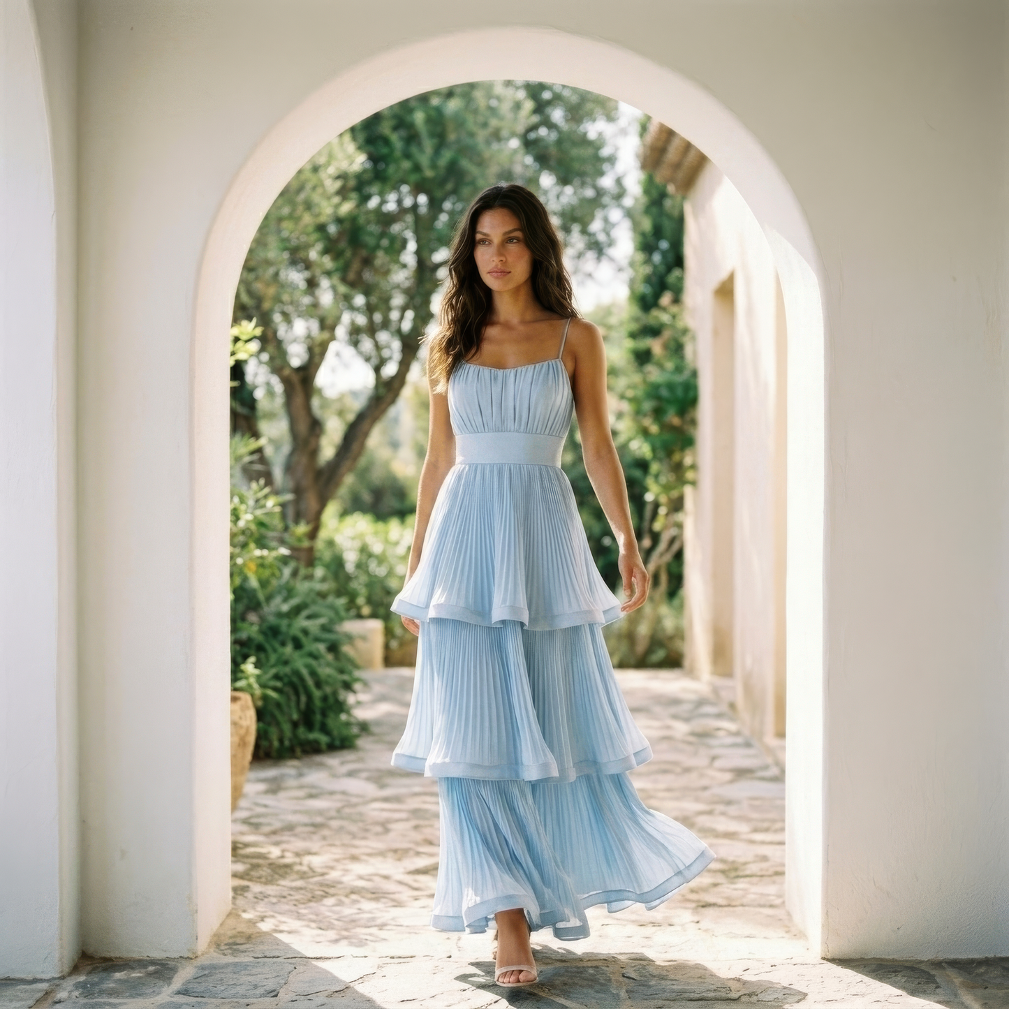 Chloe Wave Gown Dress - Sky Azure