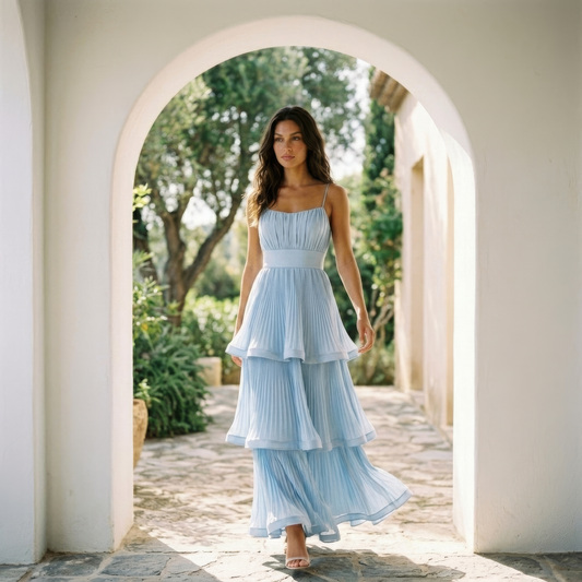 Chloe Wave Gown Dress - Sky Azure