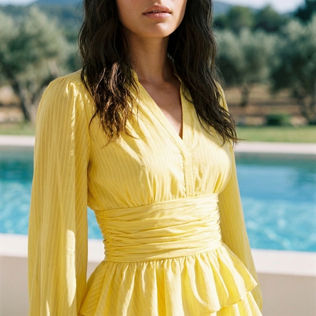 Nadine Belted Ruffle Dress - Amber Lemony