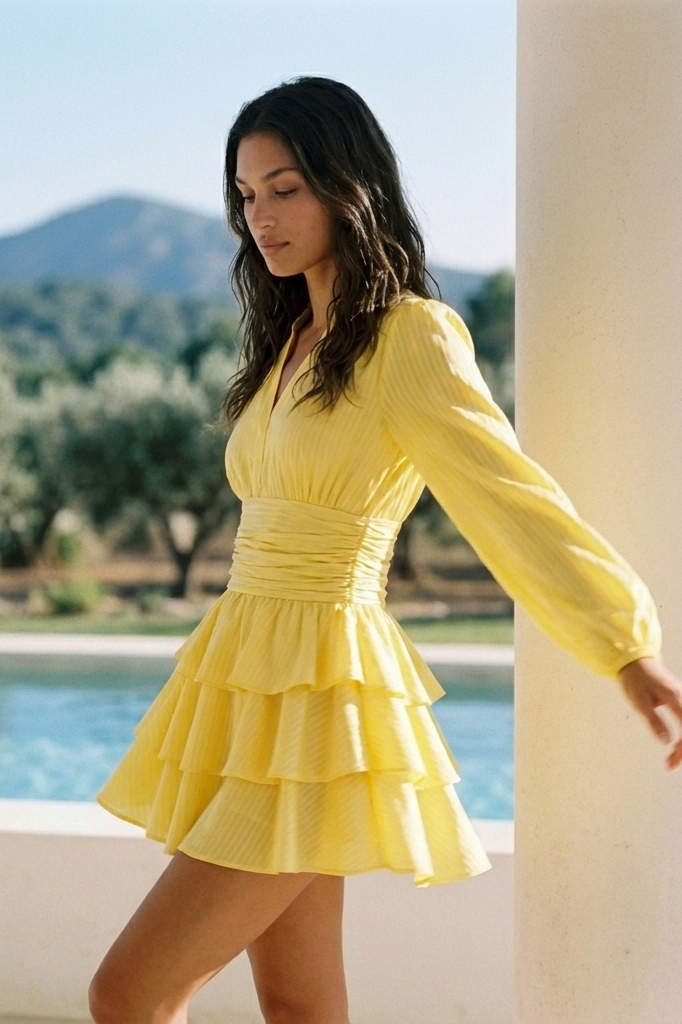 Nadine Belted Ruffle Dress - Amber Lemony