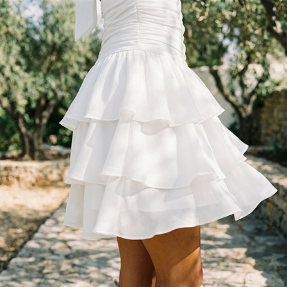 Lilly Maze Mini Ruffle Dress White