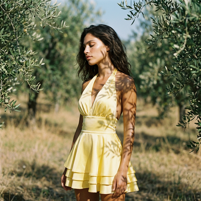 Nia Halter Mini Dress - Amber Lemony